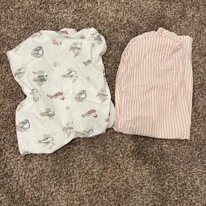 Pottery barn kids Peter rabbit and pink striped crib sheets bundle of 2 nursery